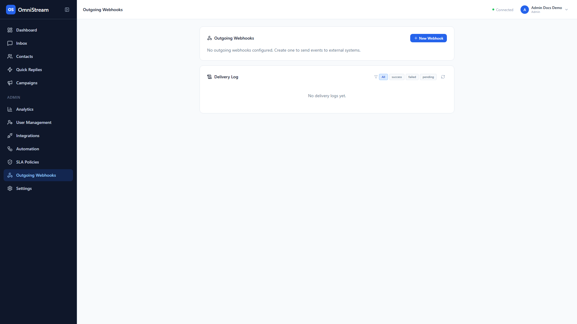 Screenshot halaman outgoing webhooks